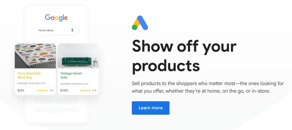image of google shopping ads home page
