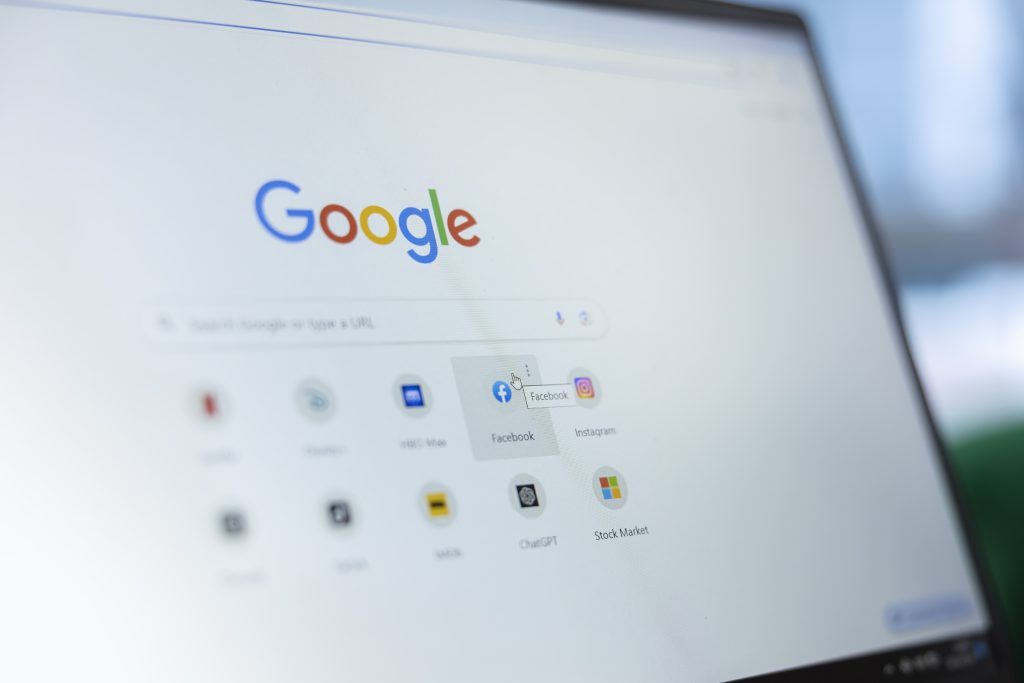 2- Google search engines home page on laptop screen