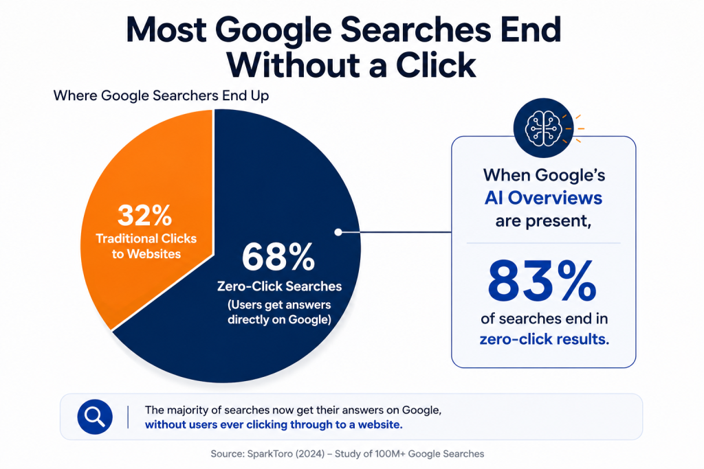 002_Chart detailing the 68 percent zero click search rate and AI overview impact on Australian website traffic.